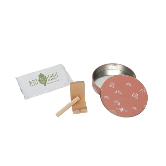 Boîte ronde empreintes de mains et de pieds de bébé Petit Artichaut - Terre cuite arc-en-ciel