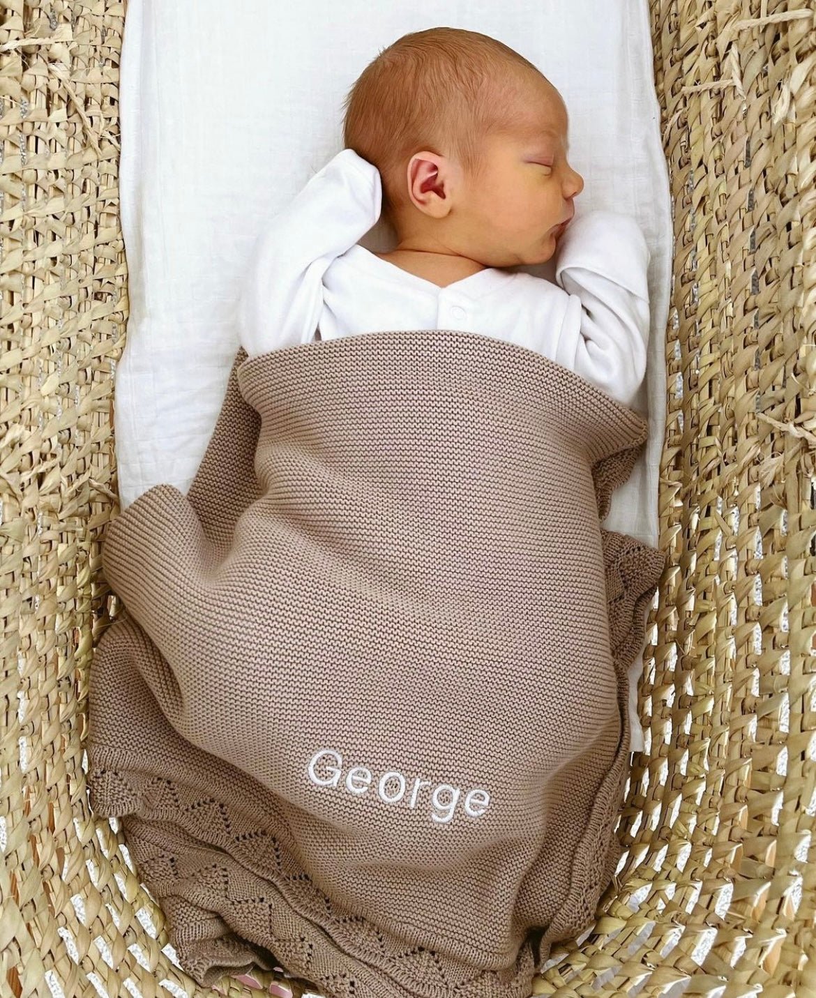 Organic Baby Blanket - Oat - Leaves Edge