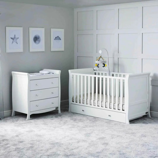 Ickle Bubba Snowdon Classic 2 Piece Furniture Set White - Fibre Mattress