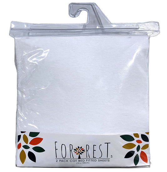 Forrest Cotton Fitted Sheets – Pack of 2, 140 x 70 cm Cot Bed Size, White