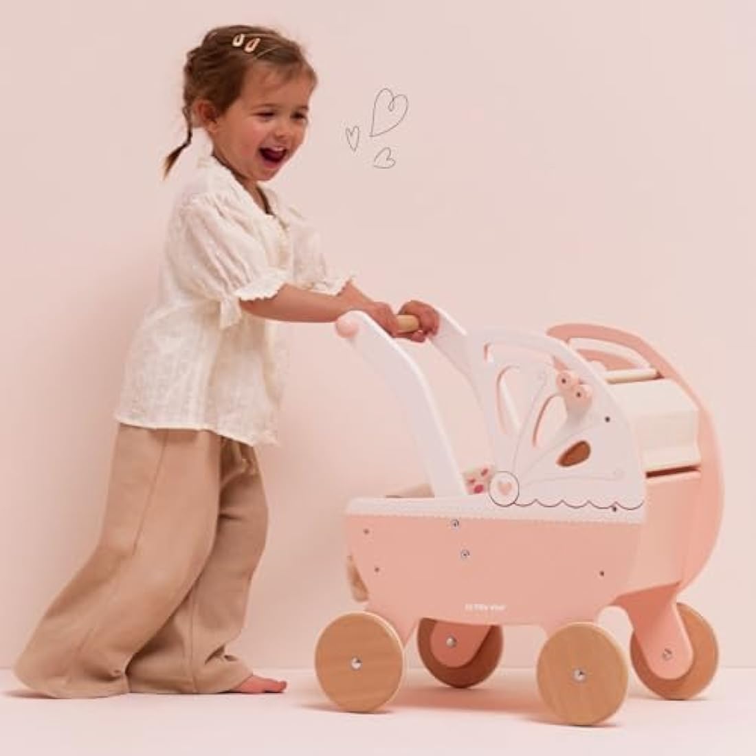 Le Toy Van - Educational Wooden Toy Role Play Beautiful Sweet Dreams Doll Toy Pram | Pretend Play Toy Pram Playset - For Ages 2+, Pink