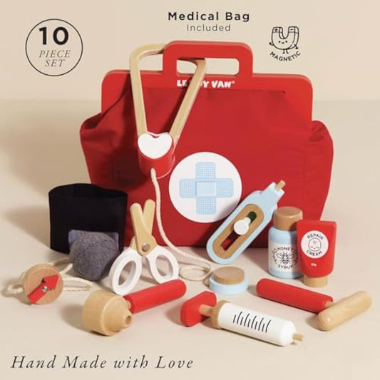 Le Toy Van Wooden Honeybake Doctors Play Set With Thermometer, Syringe, Stethoscope, Blood Pressure Gauge Plus More Role Play Toy