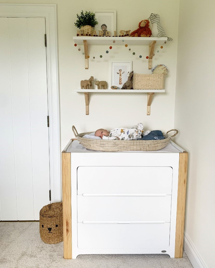 Cocoon Evoluer 4-in-1 Cotbed + Change Area Dresser + Mattresses, White / Natural