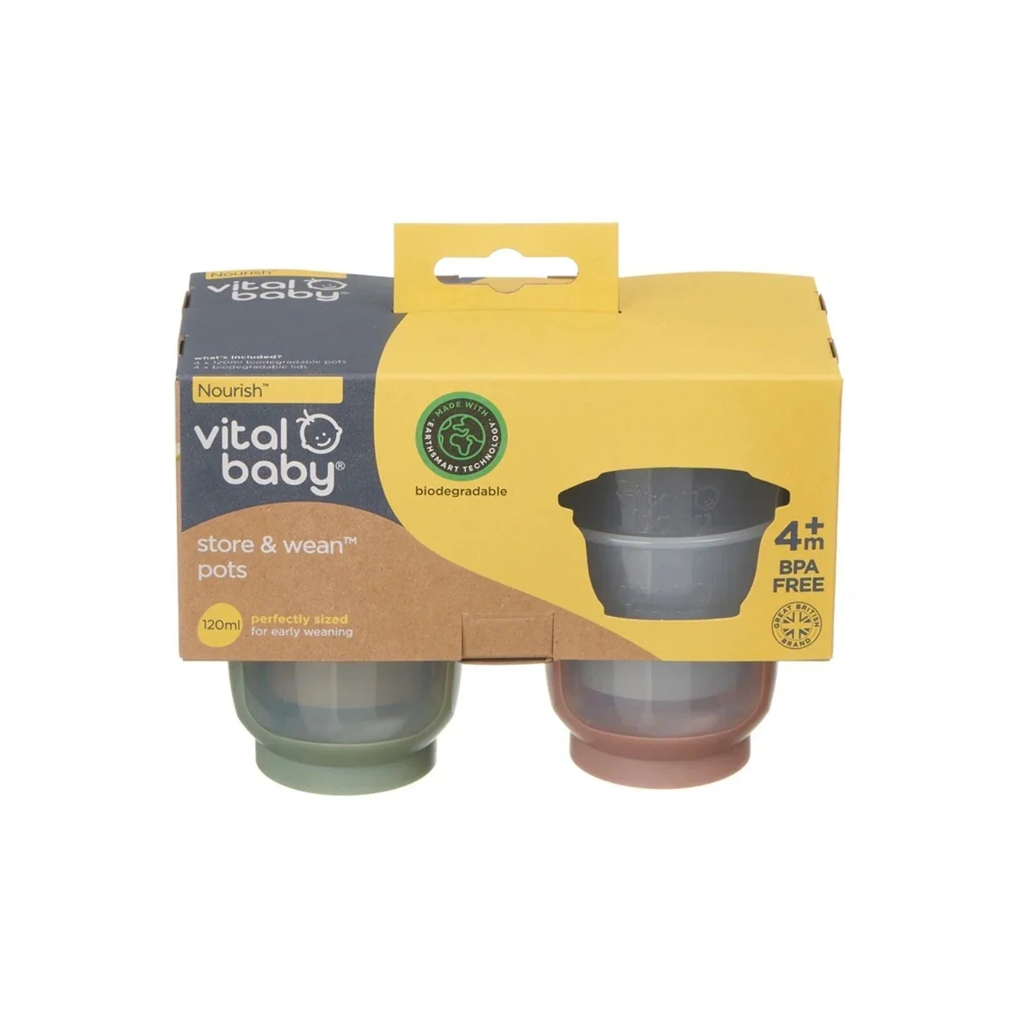 Pots de conservation et de sevrage Vital Baby Nourish 120 ml, lot de 4