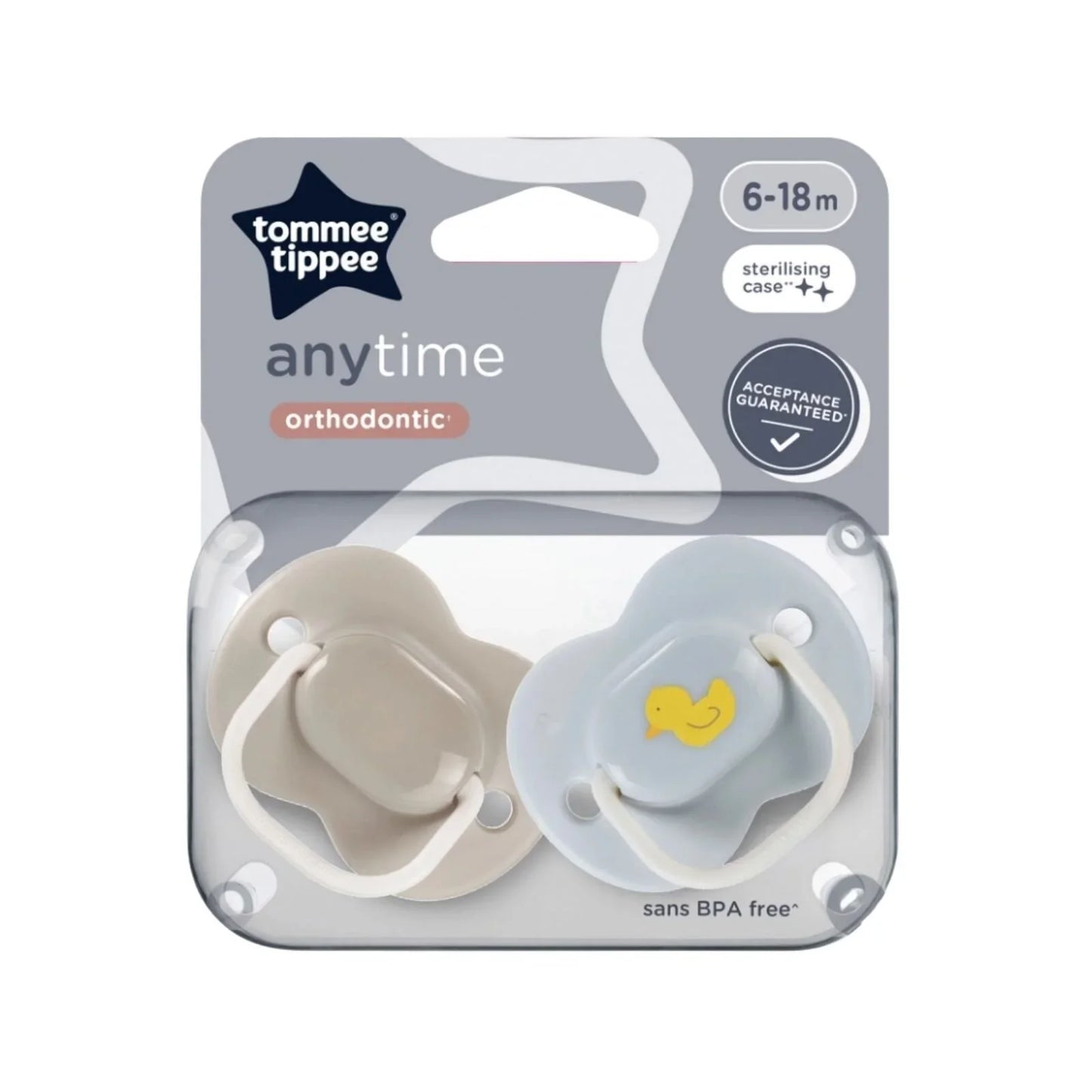 Sucettes Tommee Tippee Anytime 6-18 mois, lot de 2, assorties