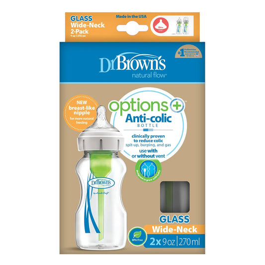Bouteille en verre anti-coliques à col large Dr. Brown's Options+ 270 ml (lot de 2)
