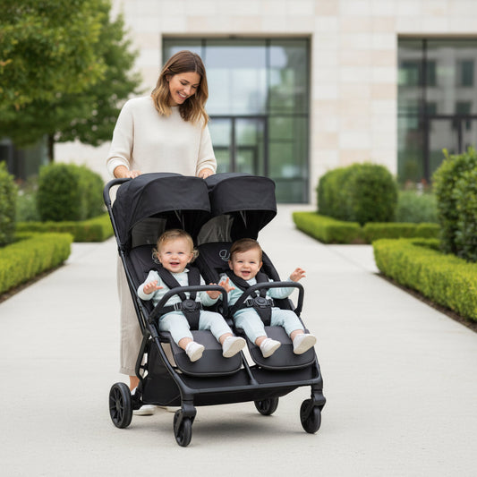 Twinside Twin Stroller + 2 Smart Carrycot, Coal