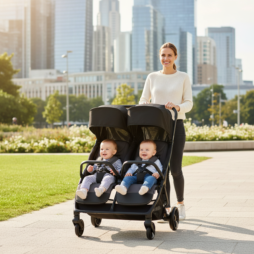 Twinside Twin Stroller + 2 Smart Carrycot, Coal
