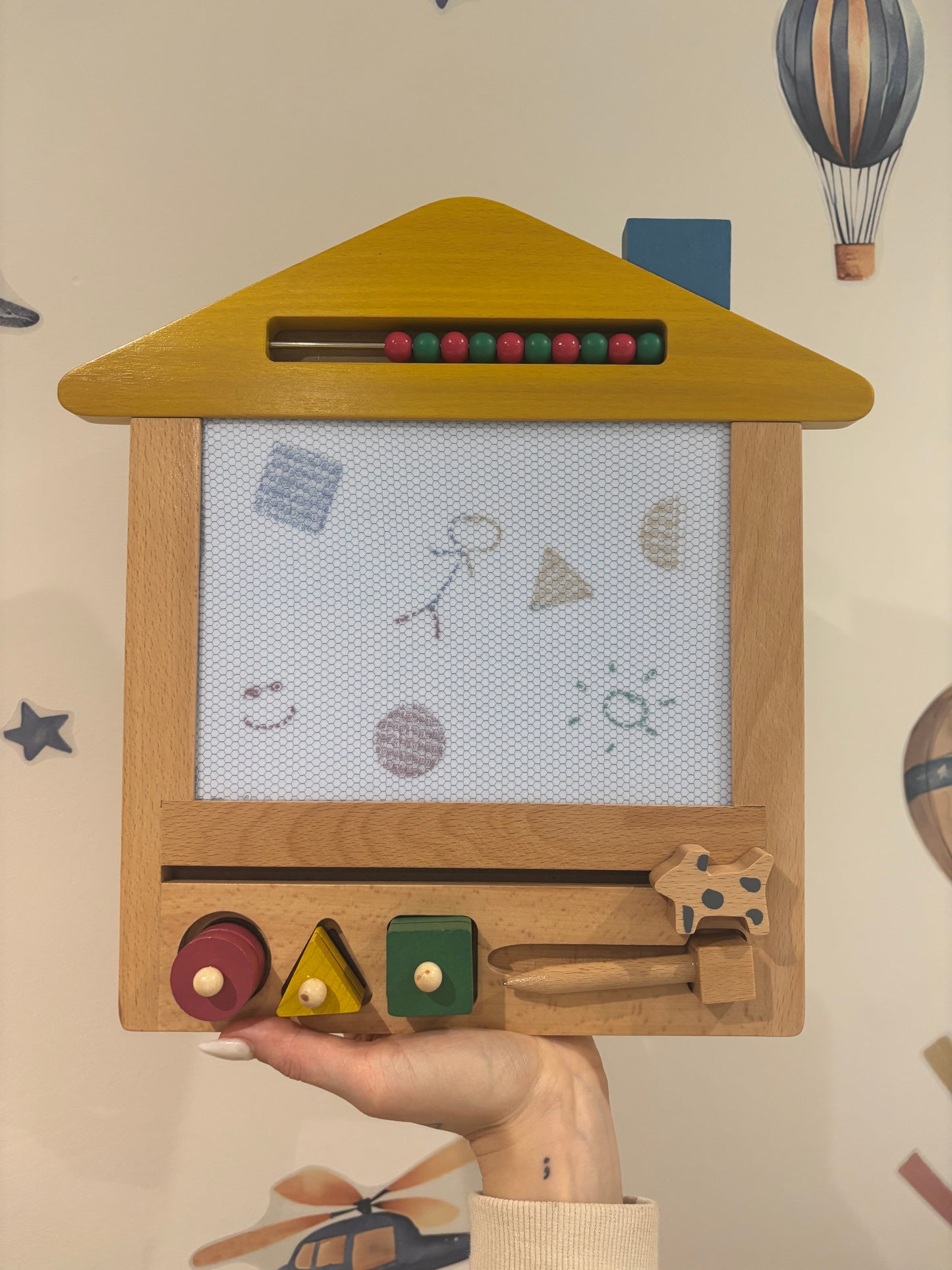 Wooden Magnetic Drawing Board with Shapes