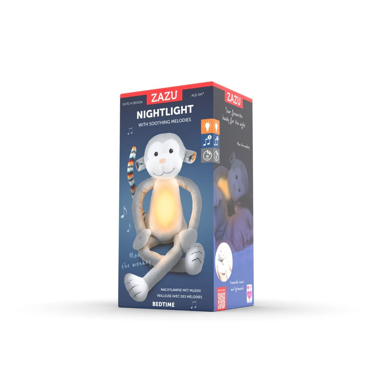 ZAZU Max The Monkey Soft Toy Nightlight With Melodies & Glow