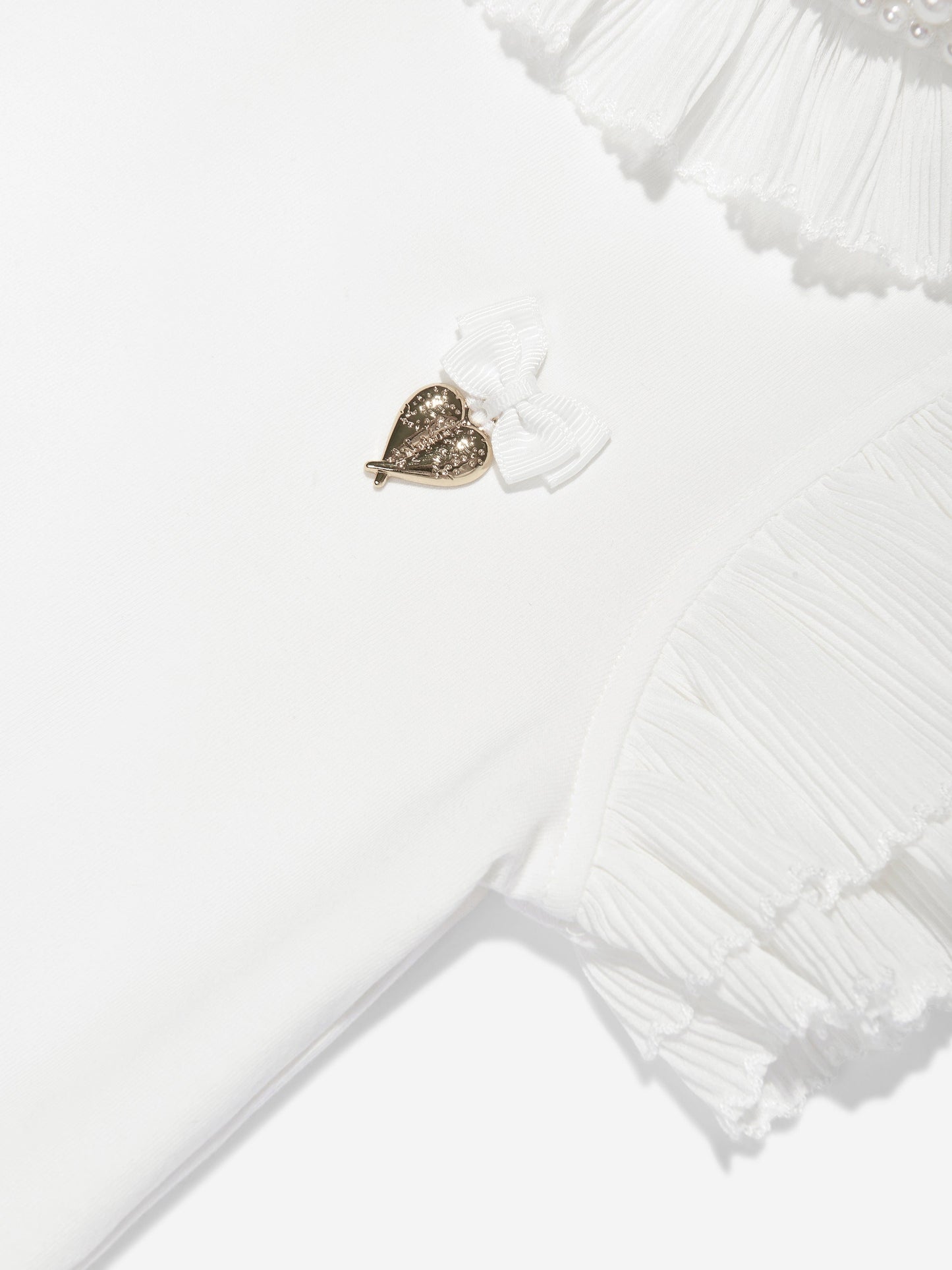 Angels Face Girls Pearlee Pleated Pearl Collar Top in White