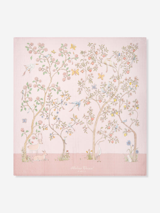 Atelier Choux Baby Girls In Bloom Swaddle And Satin Bib Gift Set in Pink