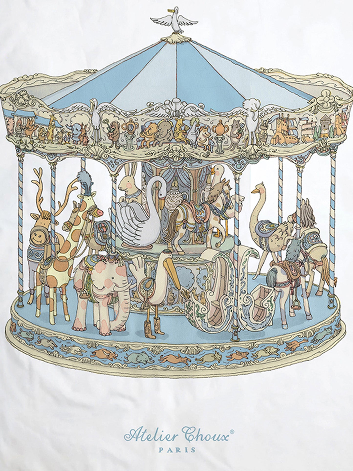 Atelier Choux Baby Reversible Hot Air Balloons / Carousel Quilt in Blue (130cm)