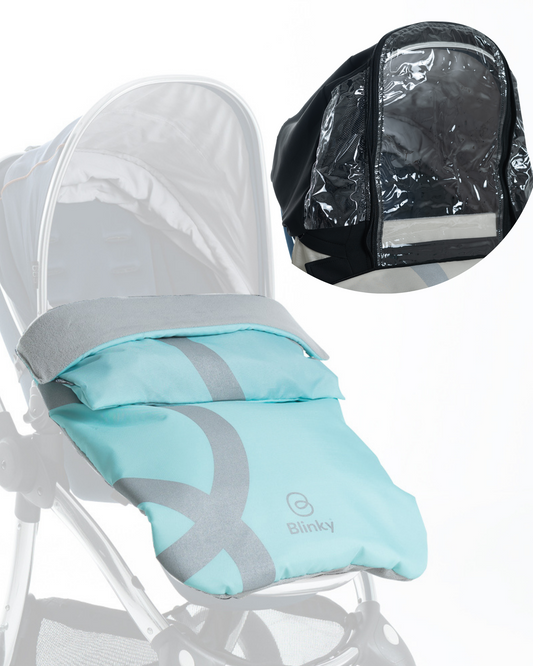 BlinkyWarm - Universal All Season Buggy Rain Cover / Sunshade UV50+/ Footmuff - Seafoam Blue
