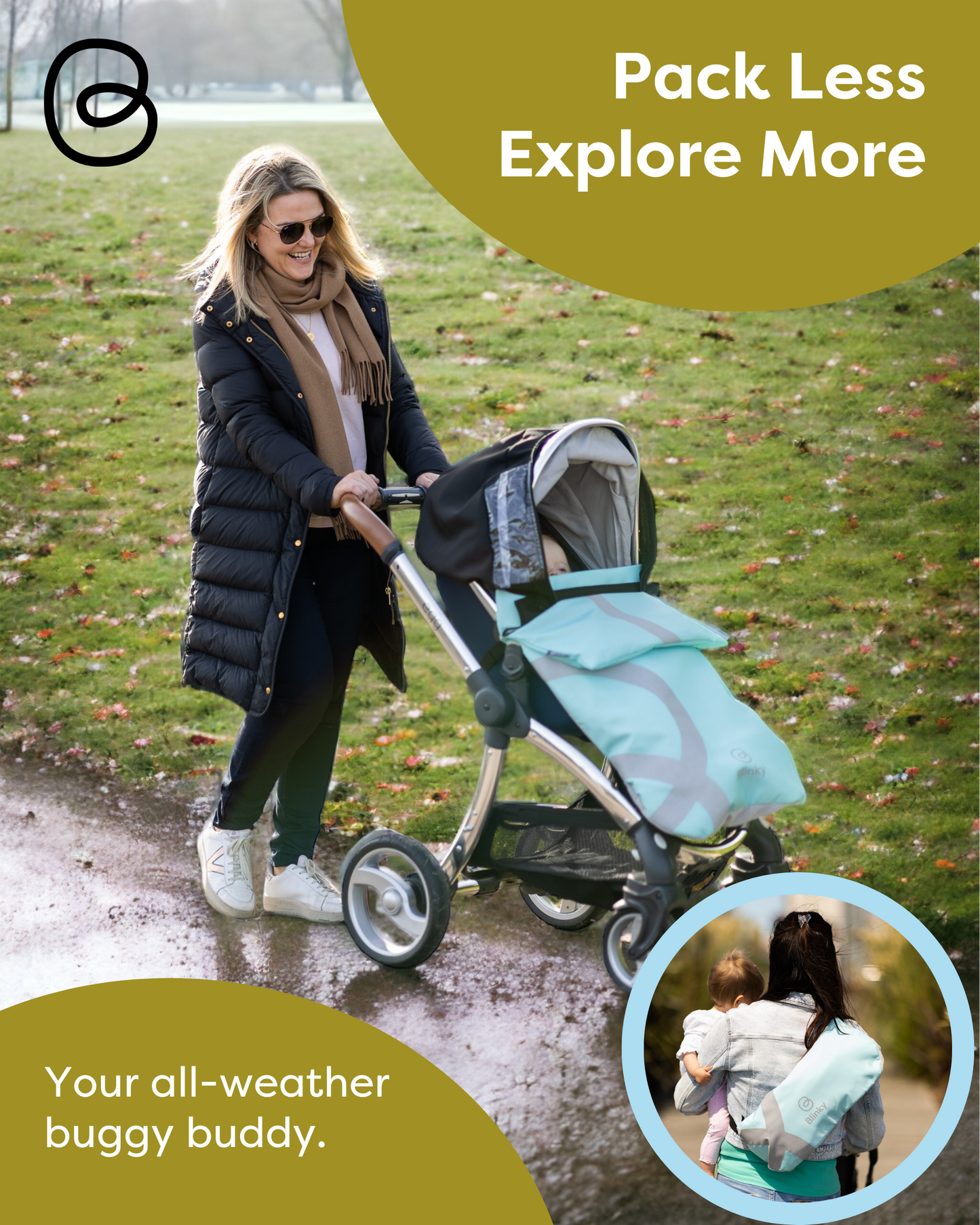 BlinkyWarm - Universal All Season Buggy Rain Cover / Sunshade UV50+/ Footmuff - Seafoam Blue