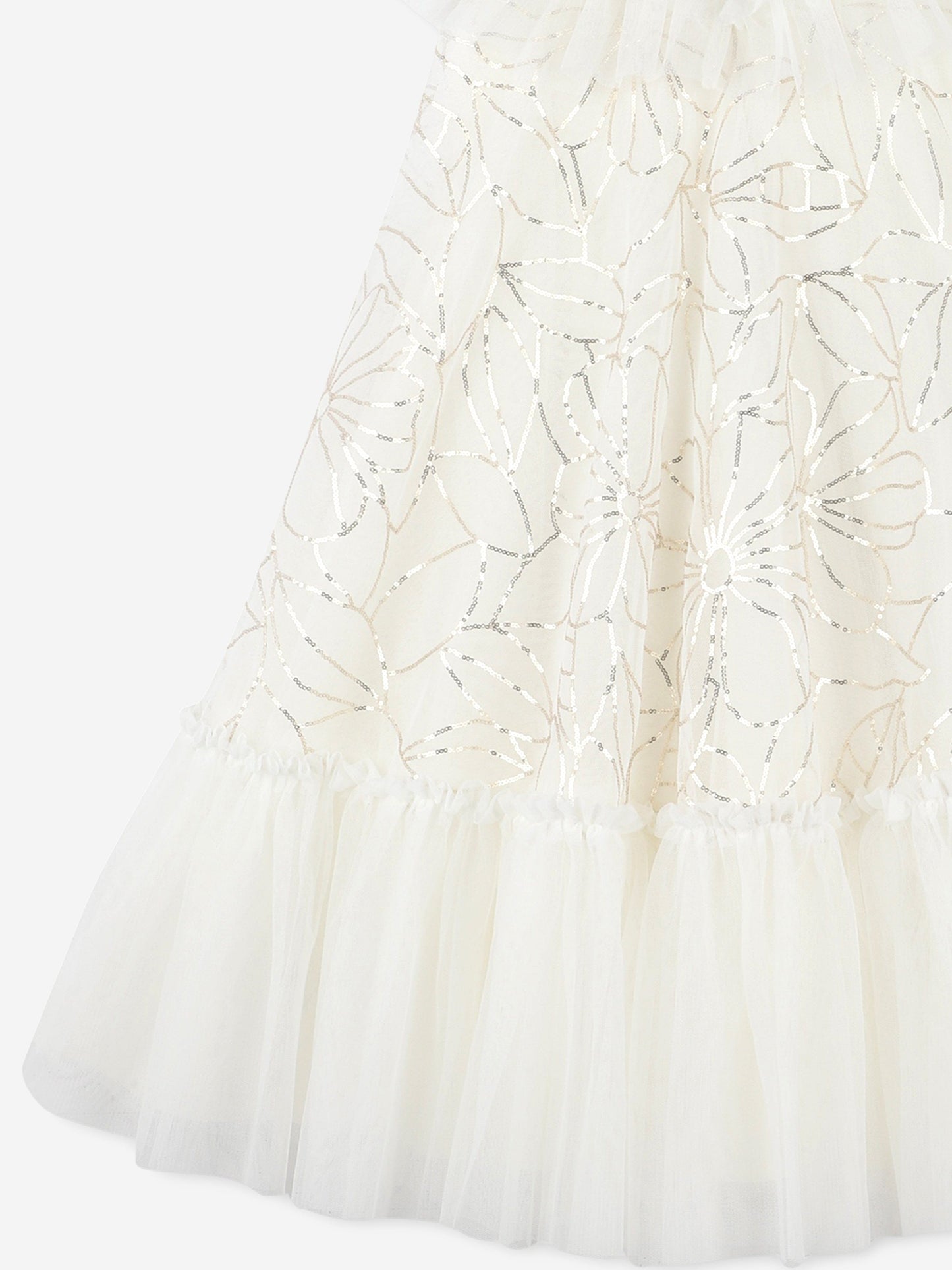 Billieblush Girls Sequin Flower Tulle Dress in Ivory
