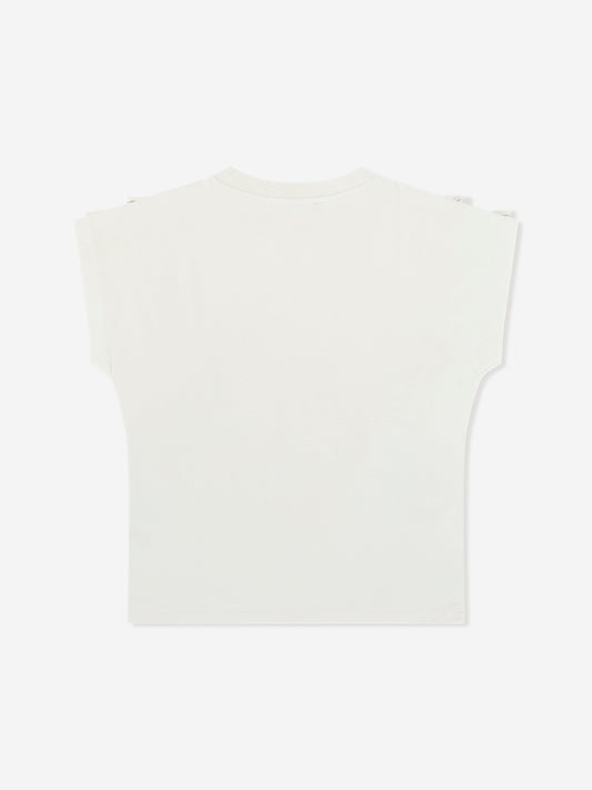 Balmain Girls Logo Ruffle Top in Beige