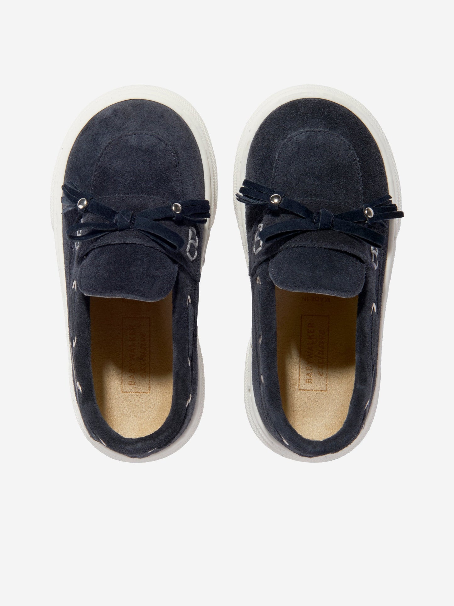 BABYWALKER Boys Suede Bow and Fringe Loafers in Navy