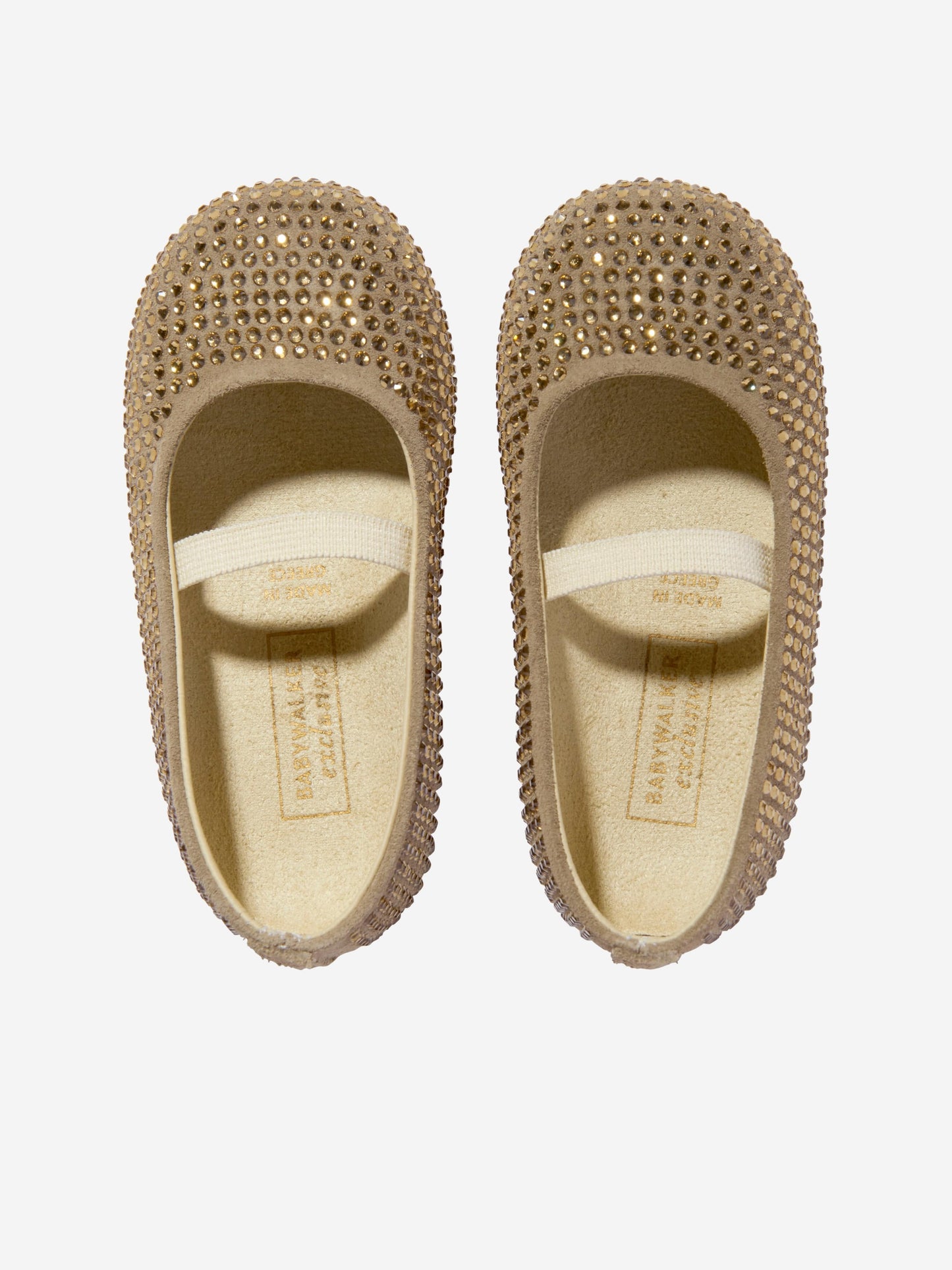 BABYWALKER Girls Suede Swarovski Crystals Allover Ballerinas in Beige