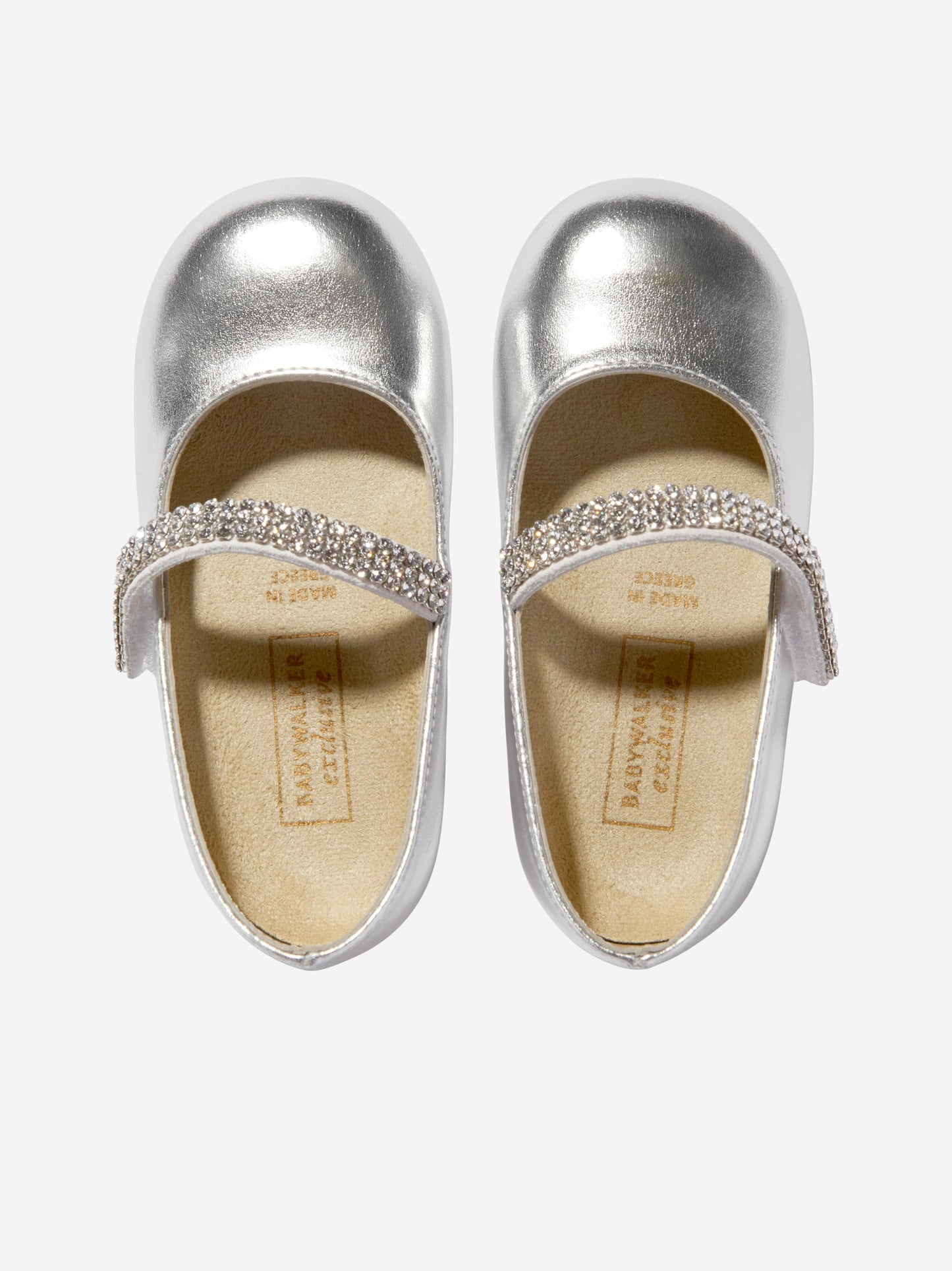 BABYWALKER Girls Swarovski Crystals Strap Ballerinas in Silver