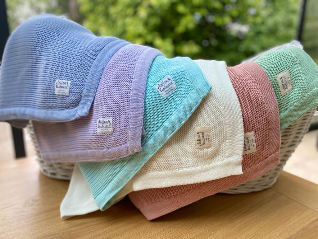 Sage Green Organic Cotton Knitted Blanket – 100 X 80cm