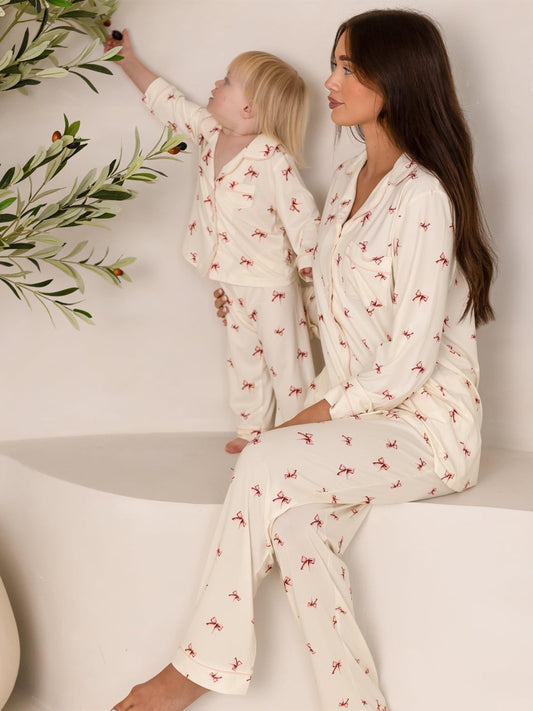 Cozy Crew Club Adult COZY Rosy Ribbon Pyjamas in Ivory