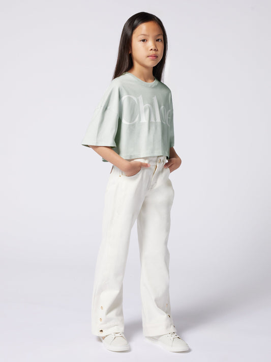 Chloé Girls Denim Trousers in Ivory