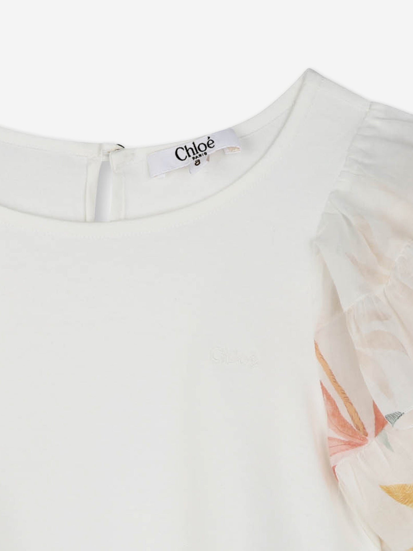 Chloé Girls Palm Grove Ruffle Top in Ivory
