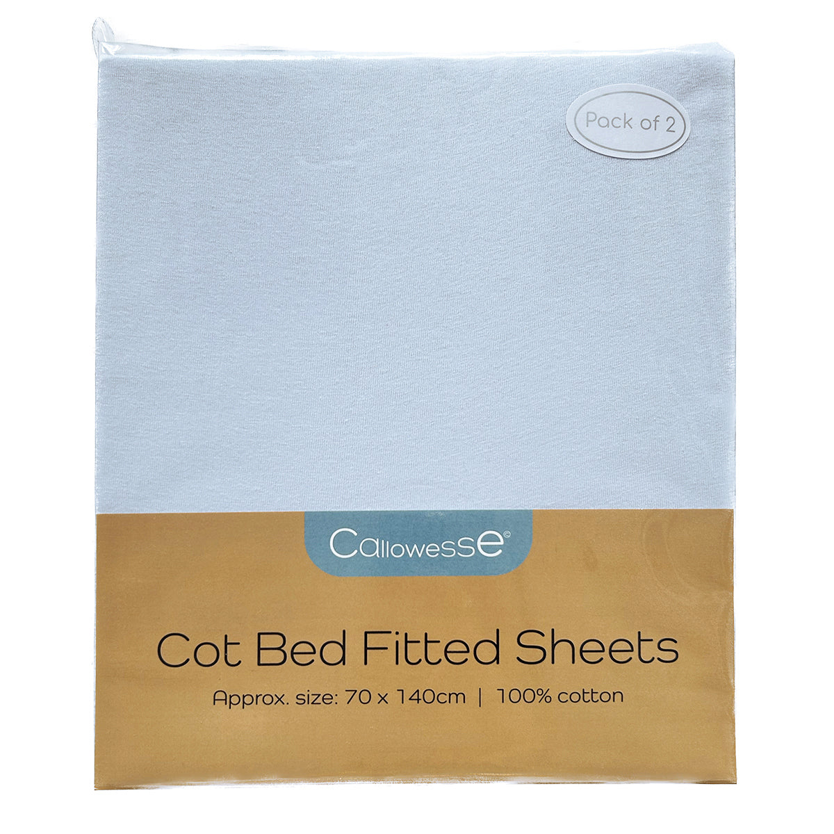 Callowesse Cotton Cot Bed Fitted Sheets 70x140cm (2 Pack) - Sky