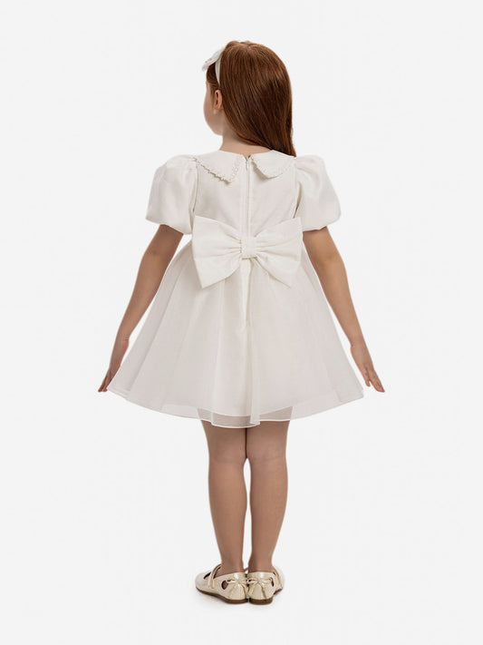 DRESS & Fleur Baby Girls Pearl Detail Dress with Headband in White