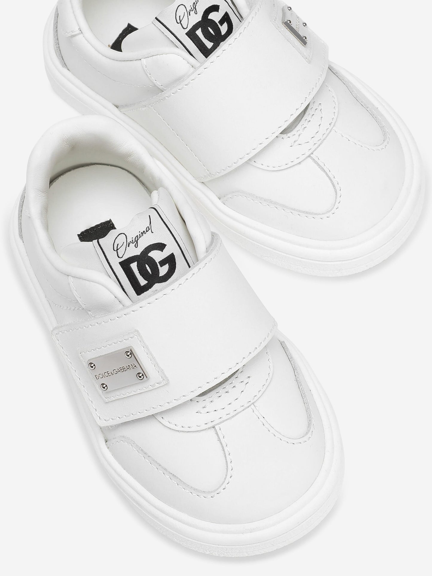 Dolce & Gabbana Kids Leather Velcro Strap Trainers in White