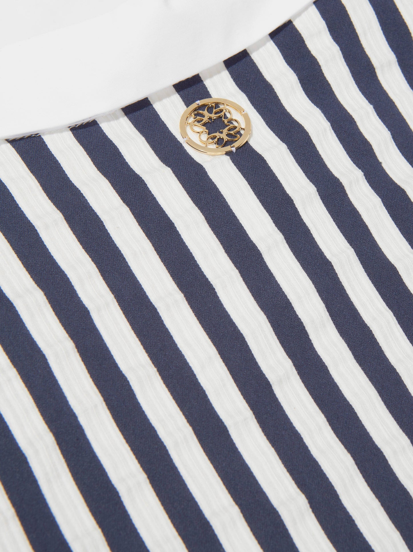 Elie Saab Girls Cotton And Silk Striped Ruffle Trim Dress in Navy