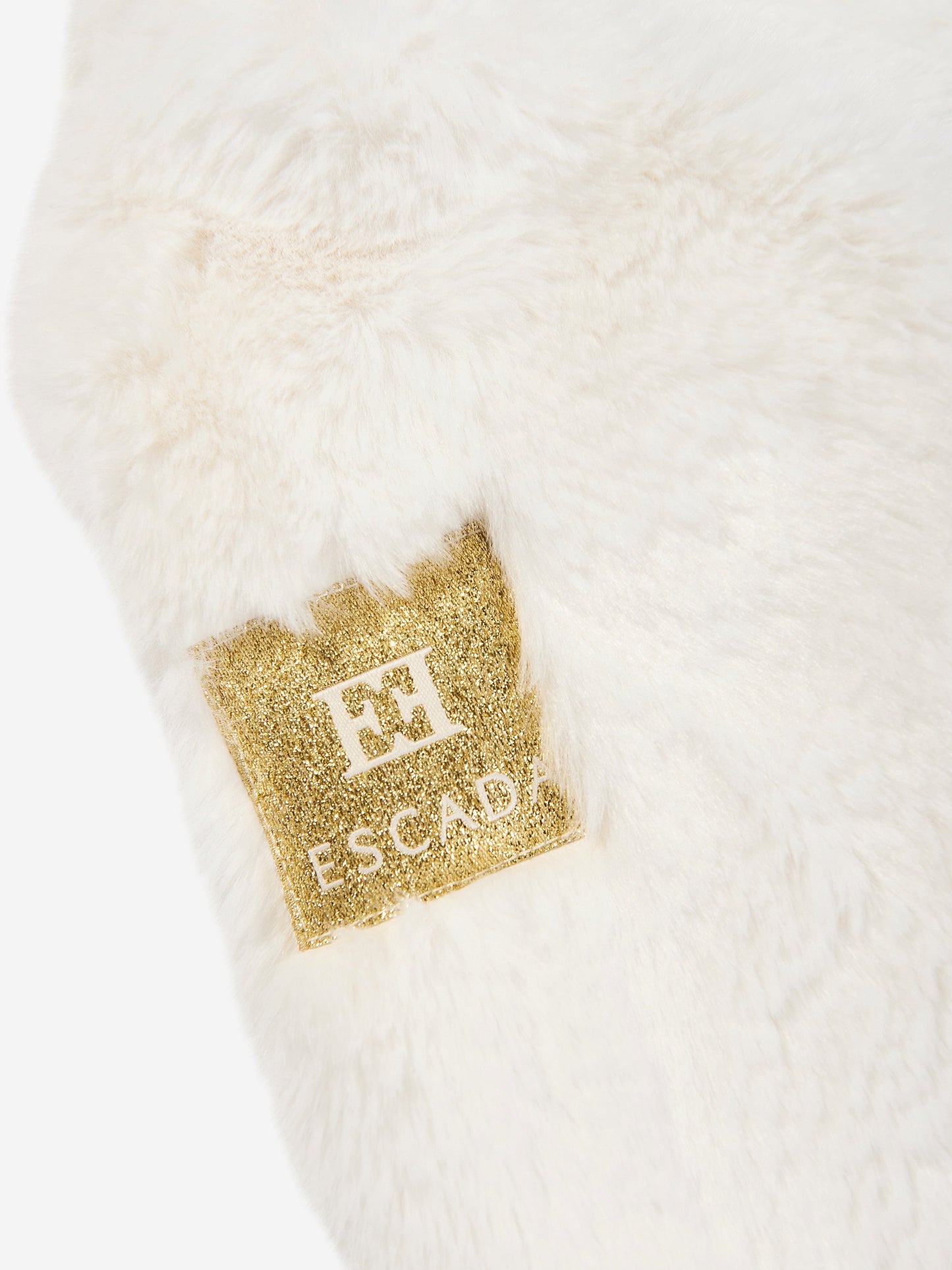 Escada Girls Embroidered Logo Faux Fur Jacket in Ivory