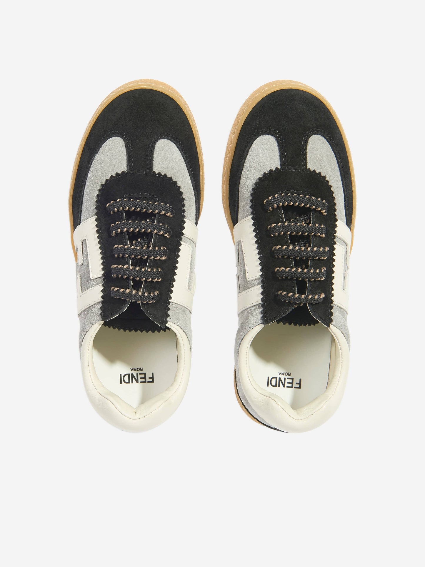 Fendi Kids Leather FF Logo Trainers in Black