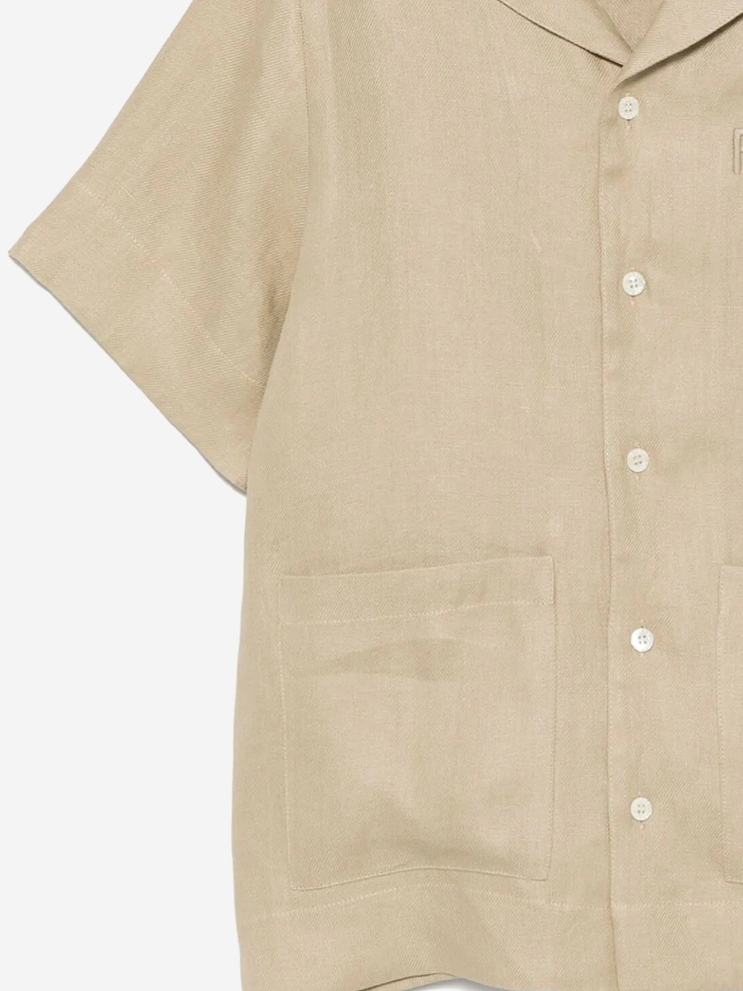 Fendi Boys Linen Logo Shirt in Beige