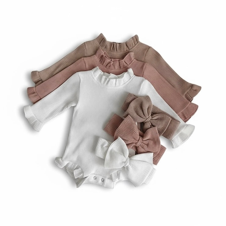 Ribbed Ruffle Romper & Headband Set