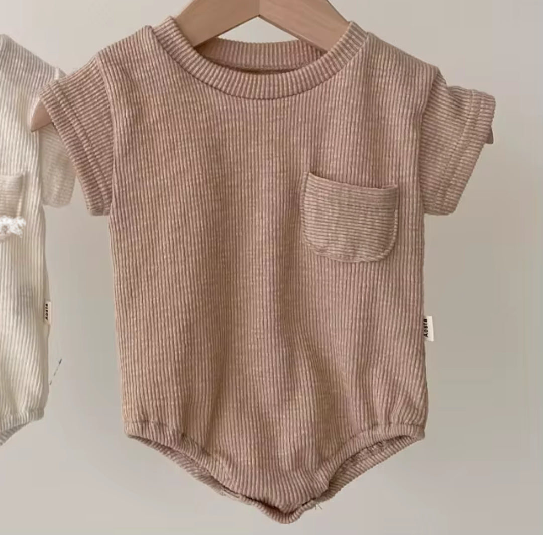 Lightweight Ribbed Pocket Baby Romper