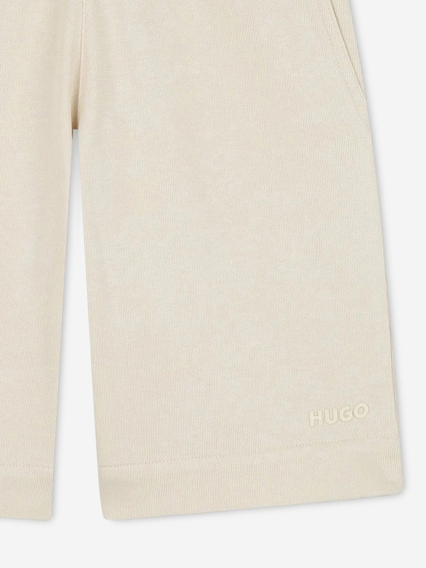 Hugo Boys Logo Print Bermuda Shorts in Beige
