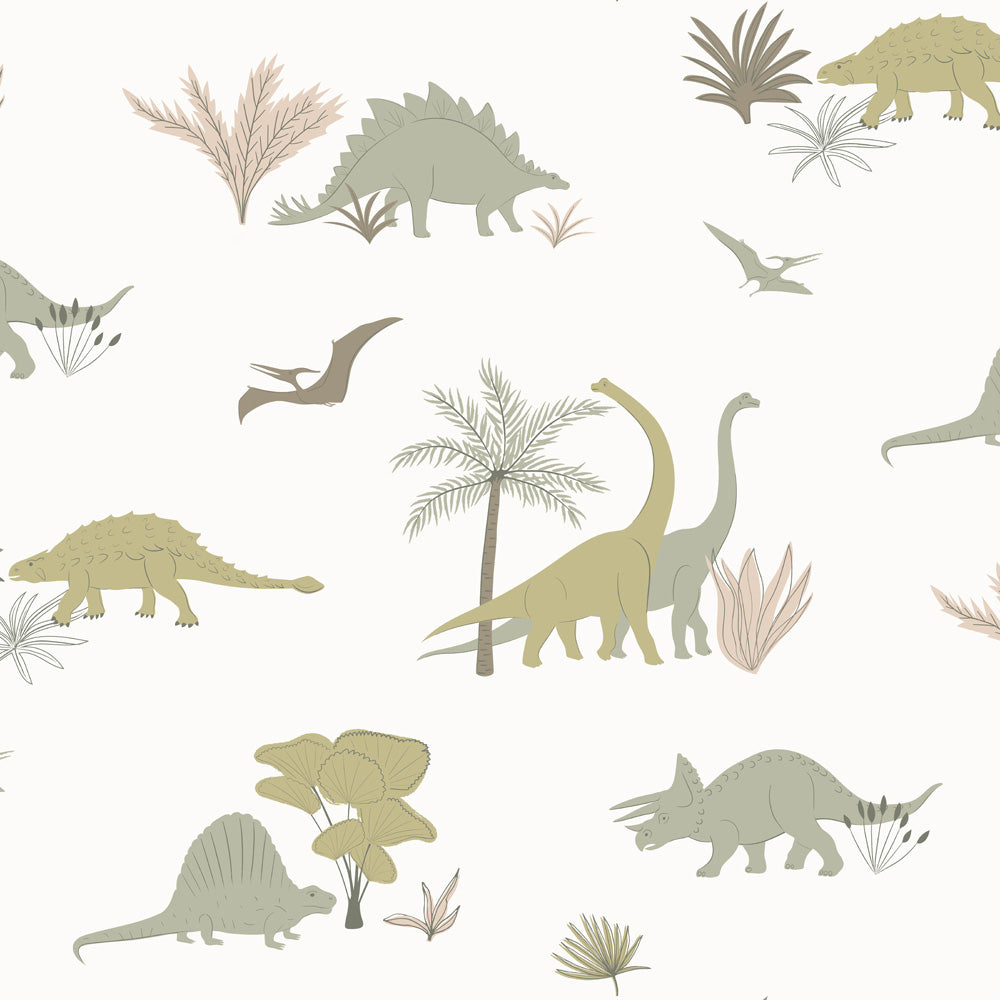 Hibou Design Dinosaurs Wallpaper - Jurassic Grey/Olive