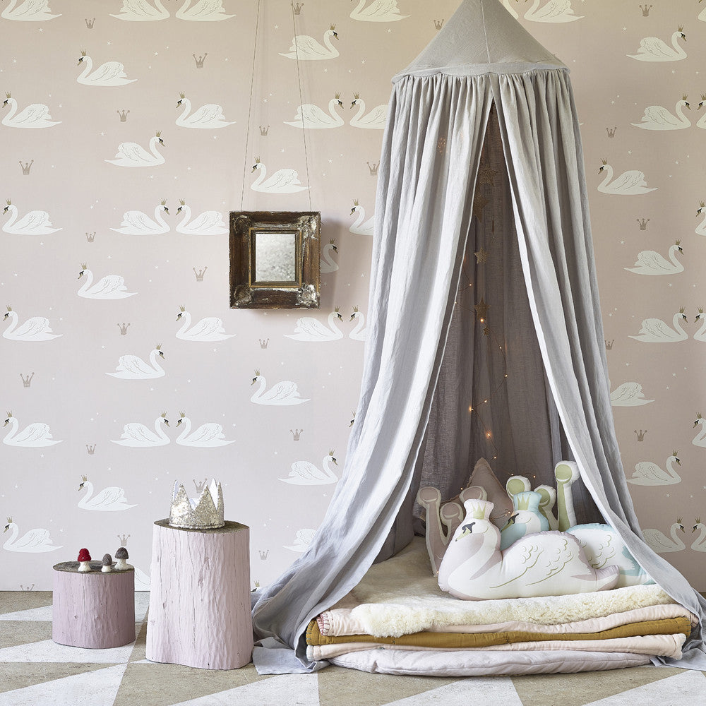 Hibou Design Swans Wallpaper - Pale Rose
