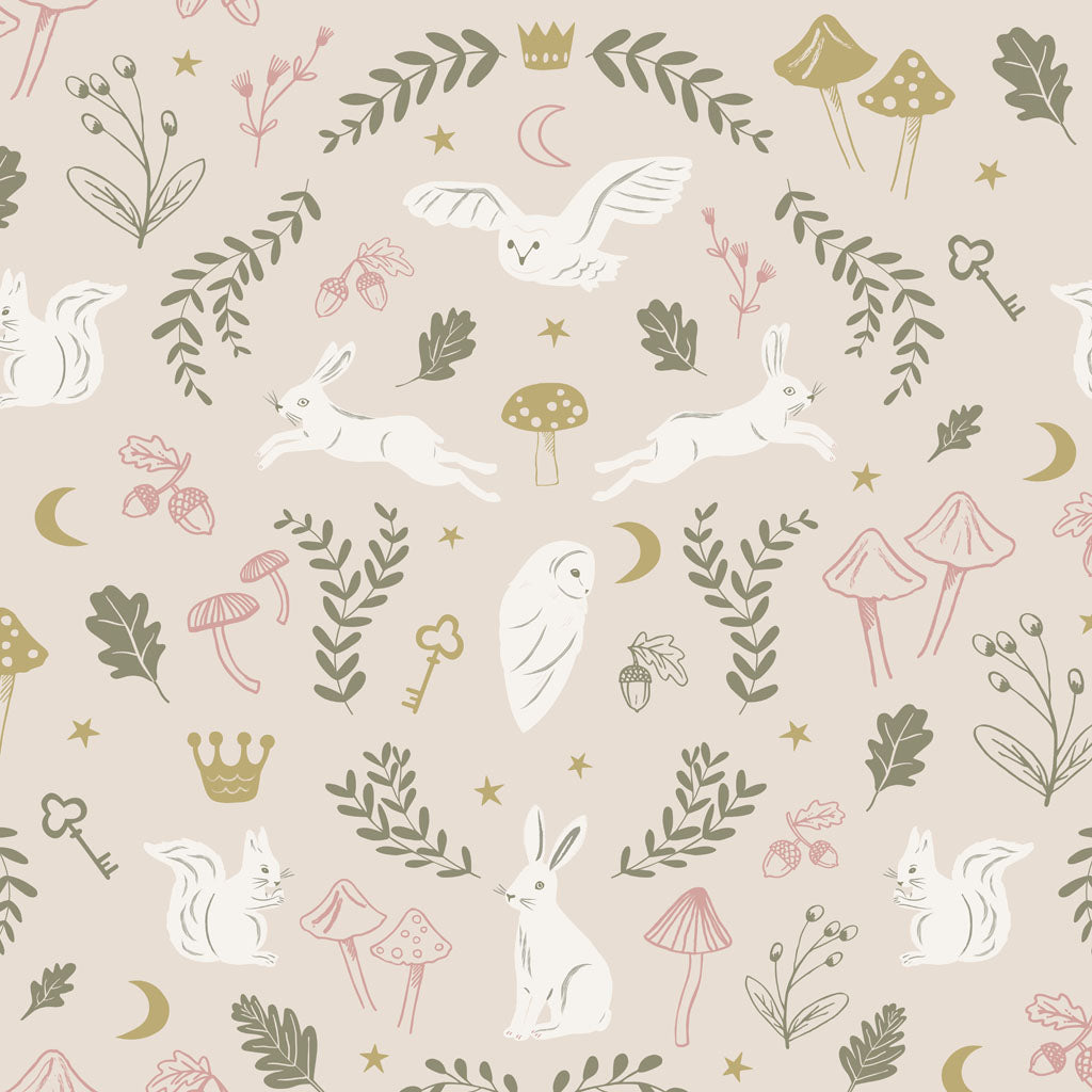 Hibou Design Woodland Wonders Wallpaper - Dusty Pink/Olive