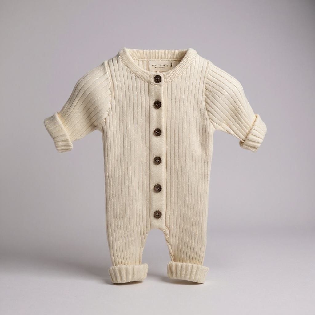 White Ribbed Button-Front Baby Romper