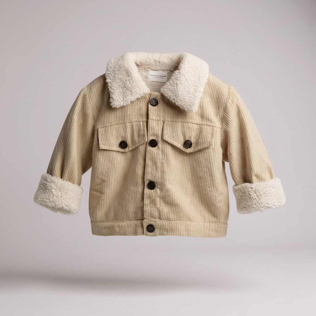 Beige Corduroy Jacket with Faux Shearling Lining