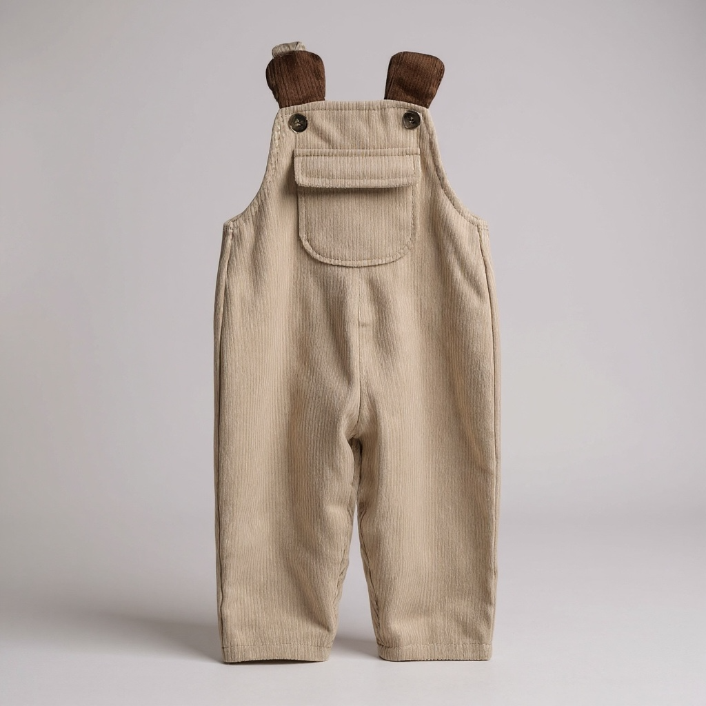Beige Corduroy Dungarees with Bear Ear Detail