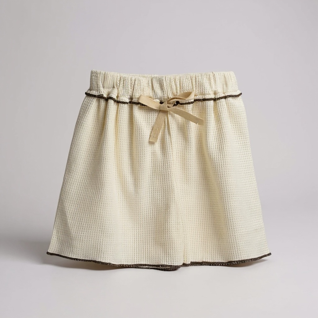 Cream Waffle Ruffle Edge Top & Shorts Set