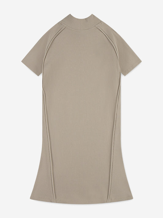 Jordan Girls Mock Neck Ribbed Dress in Beige