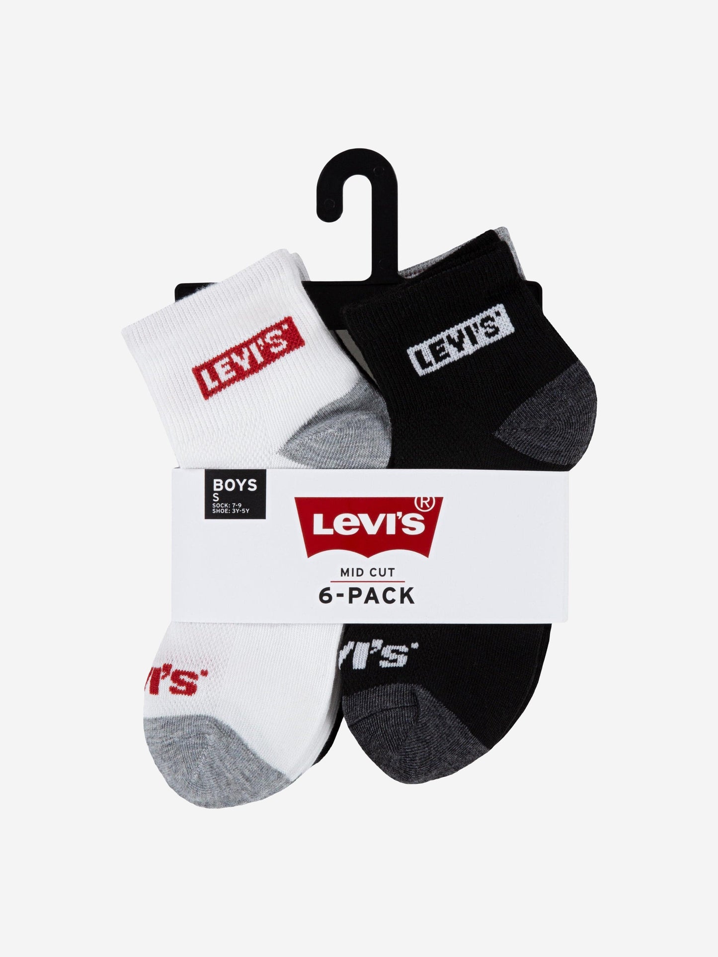 Levi's Kids Box Tab Mid Cut 6 Pack Socks Set in Grey