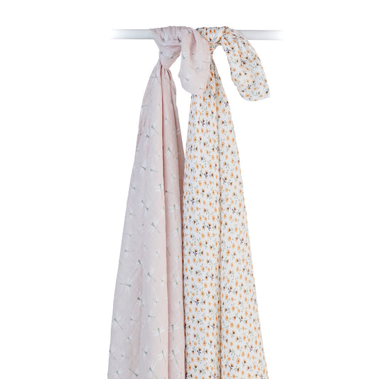 Lulujo - 2 Pack Muslin Swaddles - Vintage Floral / Dragonflies (100cm x100cm)