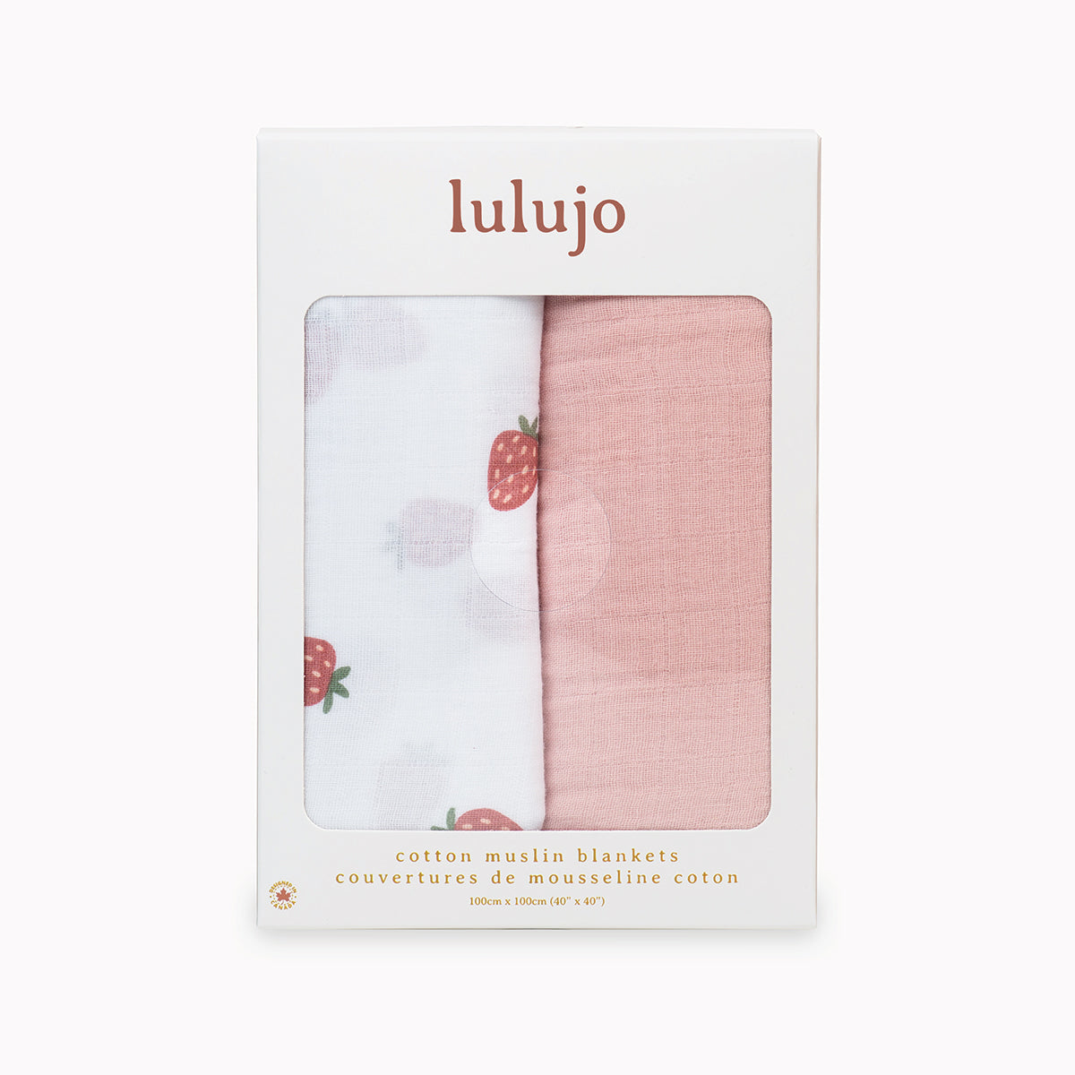 Lulujo - 2 Pack Muslin Swaddles - Strawberries / Pink (100cm x100cm)
