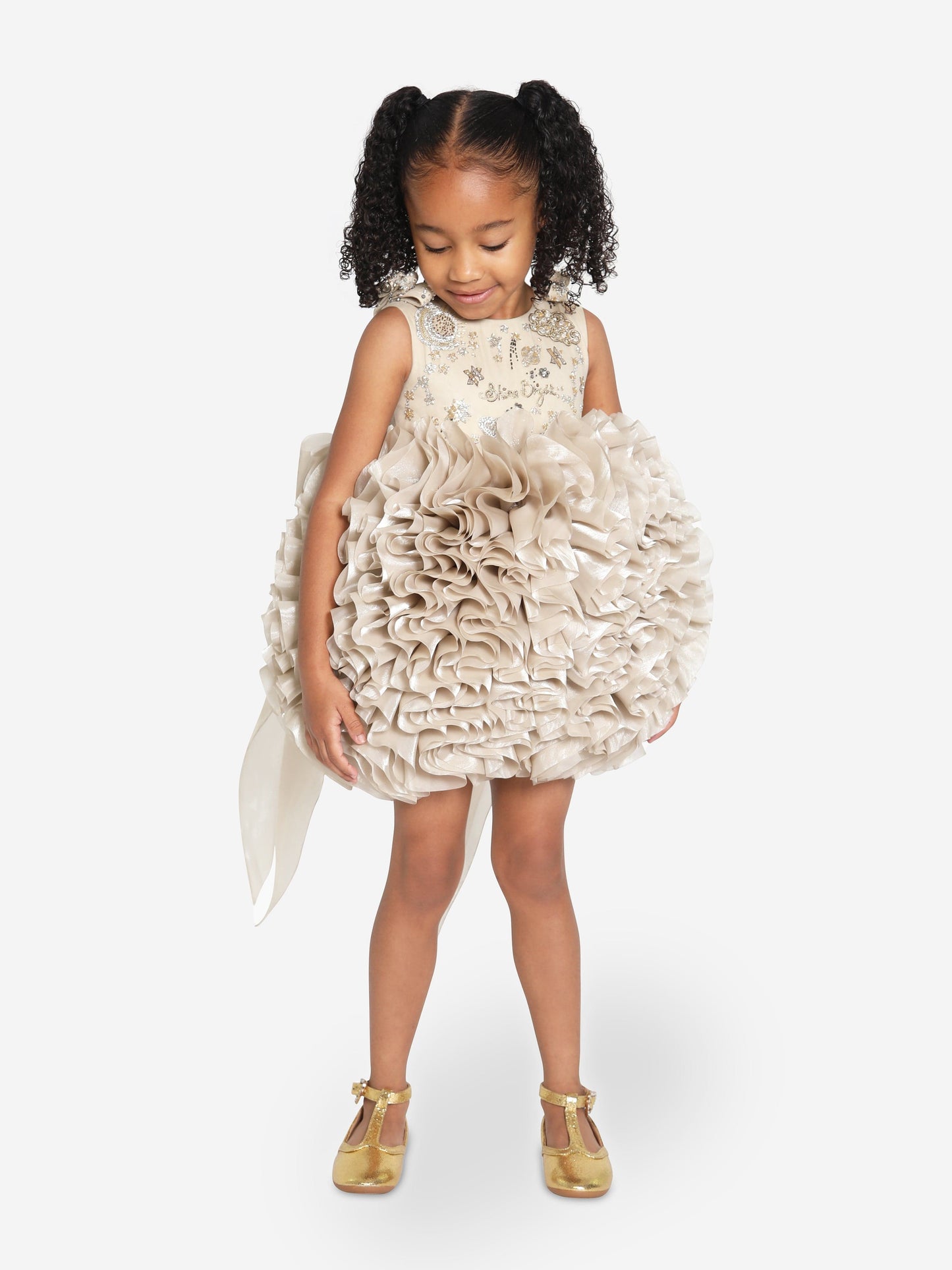 Maison Ava Girls Pomme Occasion Dress in Gold